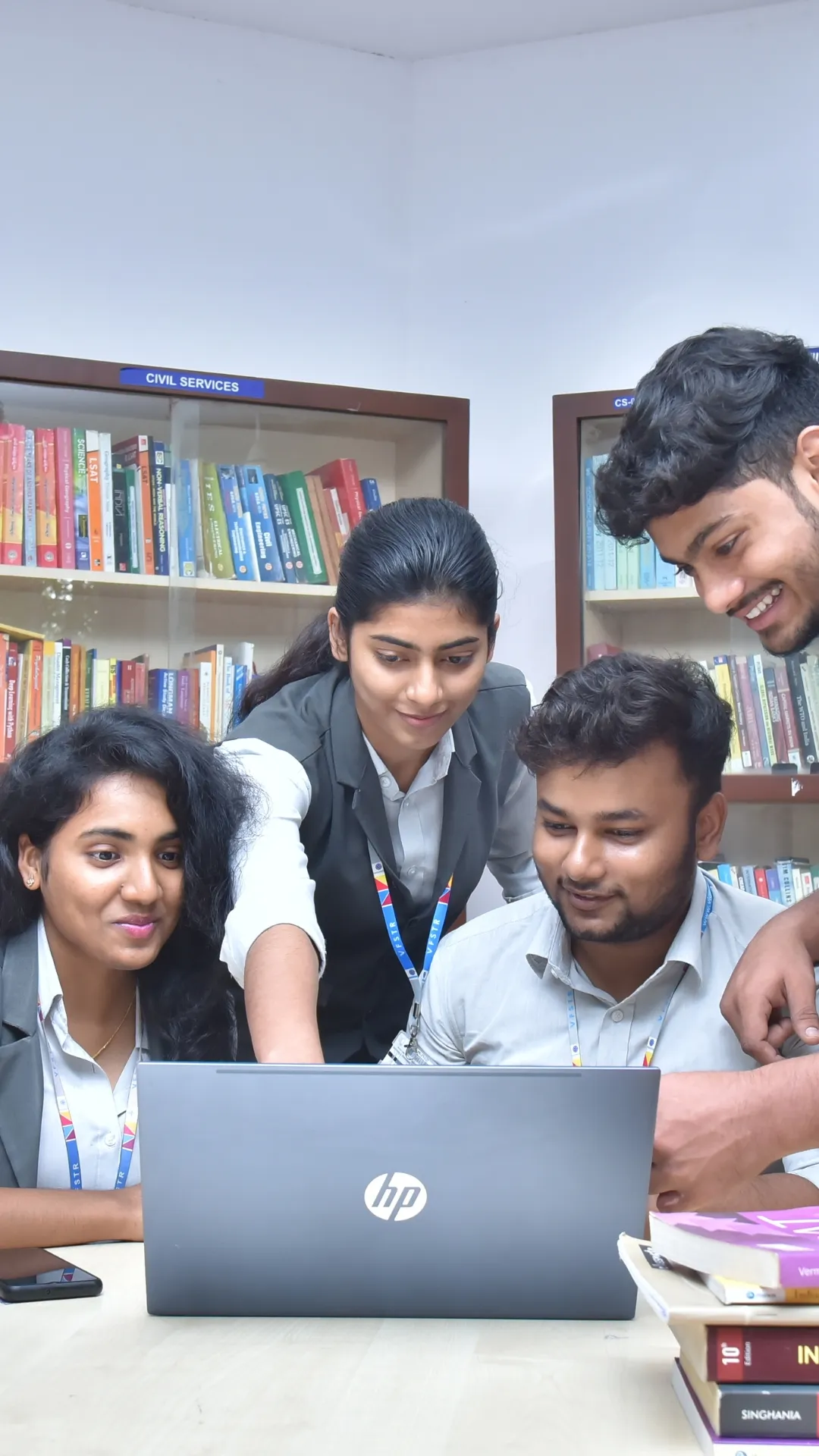Students collaborating during a literature session